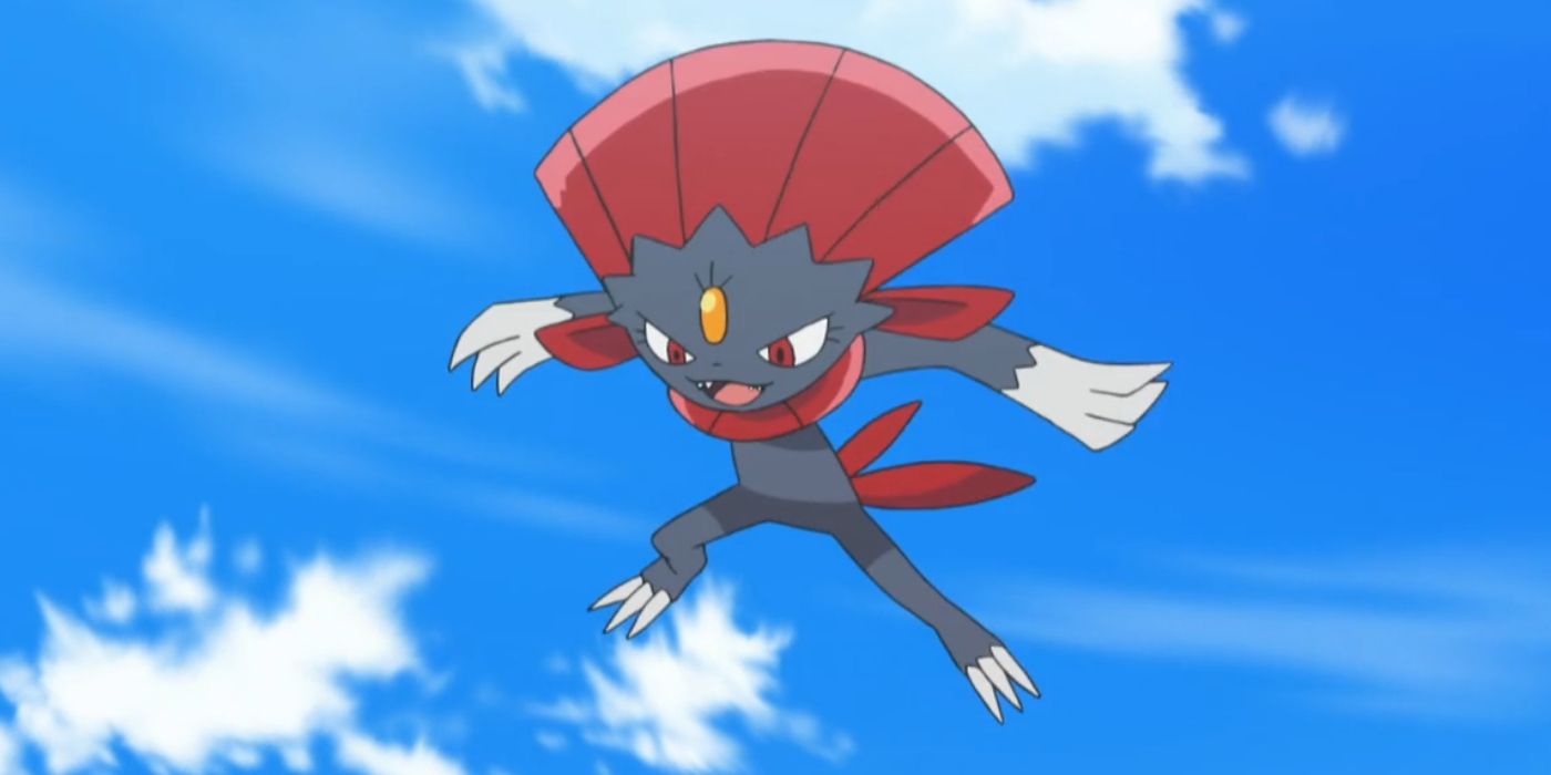 Weavile jumping before attacking in the Pokemon anime