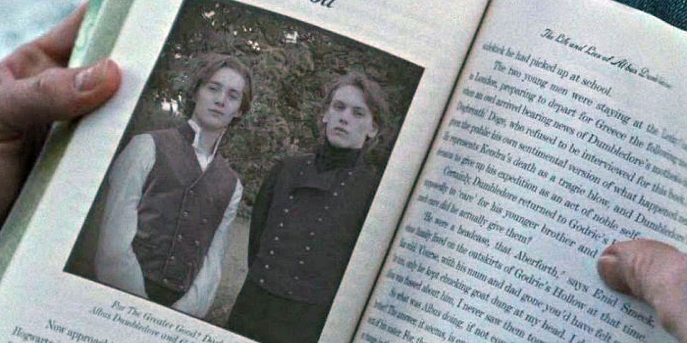 Young Dumbledore and Grindelwald in a book in Deathly Hallows