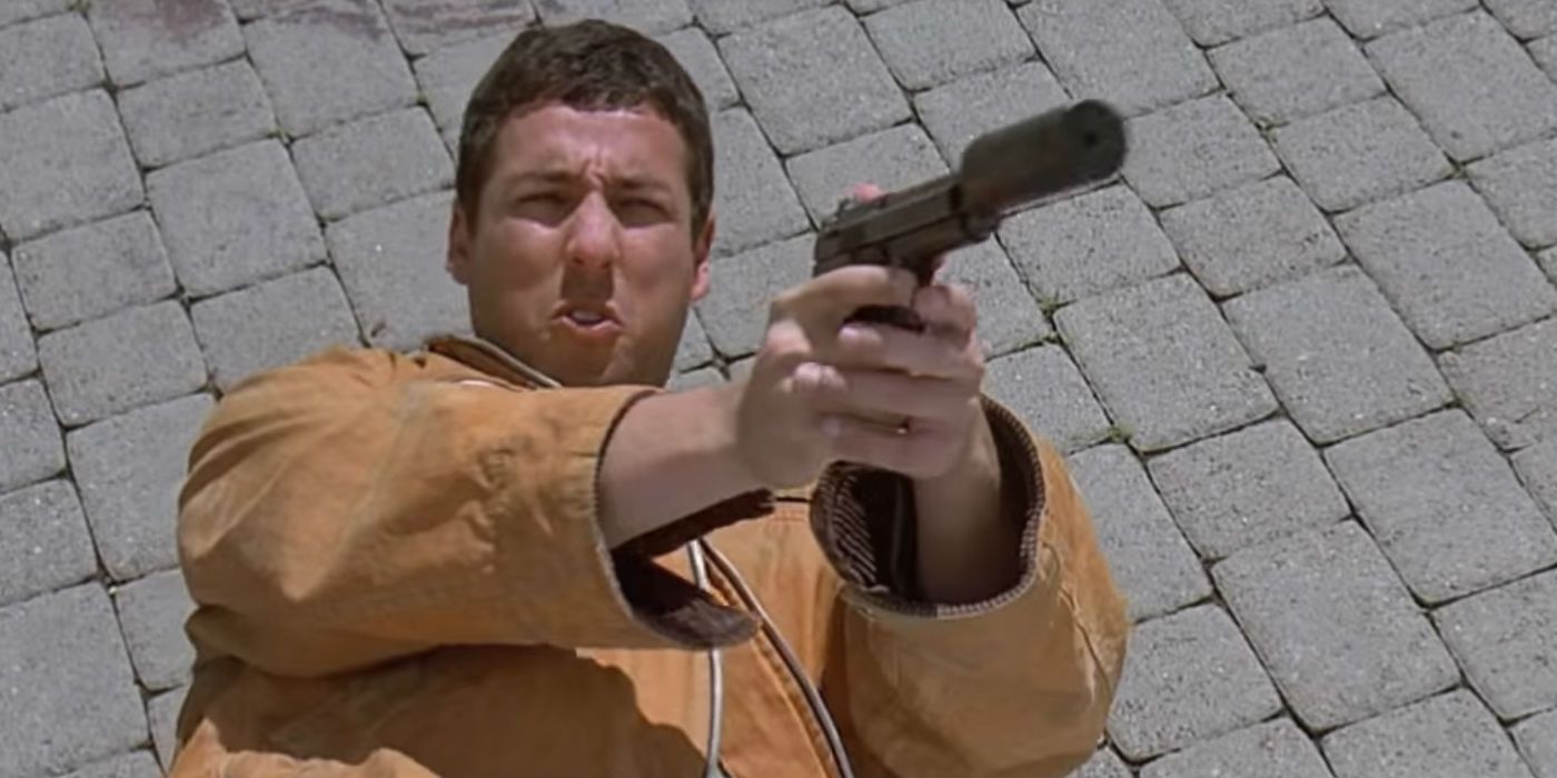Adam Sandler points a gun in Bulletproof