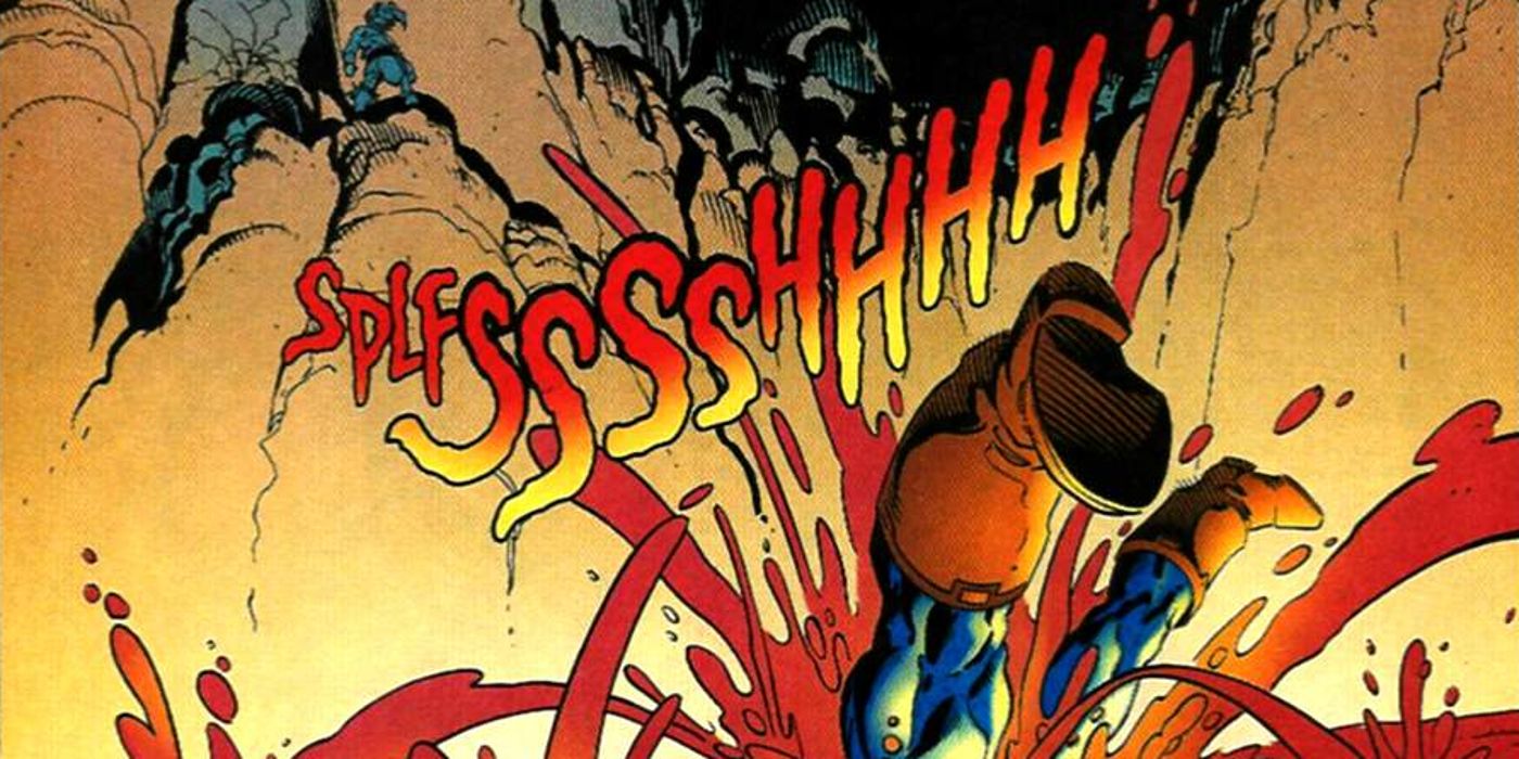Ka-Zar punches Thanos into a lava pit in Ka-Zar #11