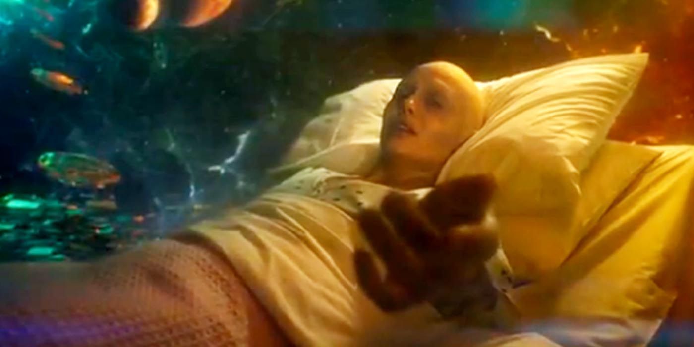 Peter's mother on her death bed in Guardians of the Galaxy reaching her hand out