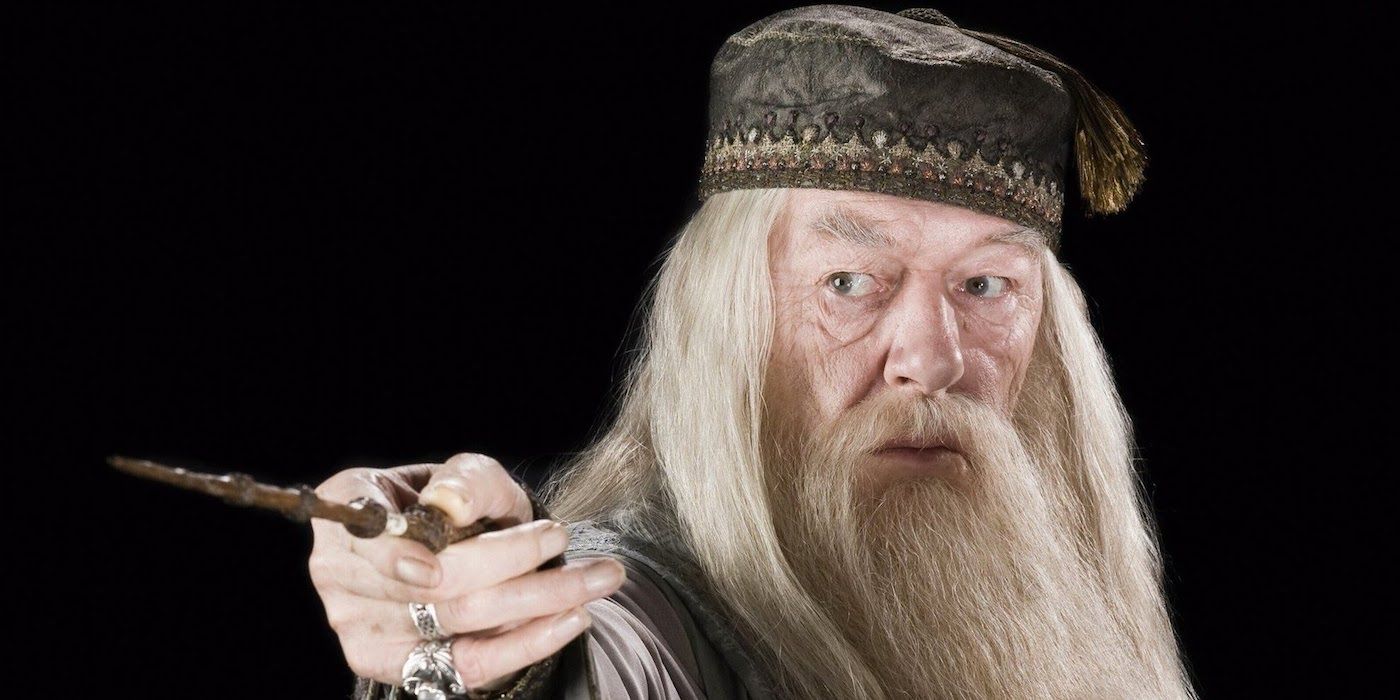 Dumbledore aiming the Elder Wand.