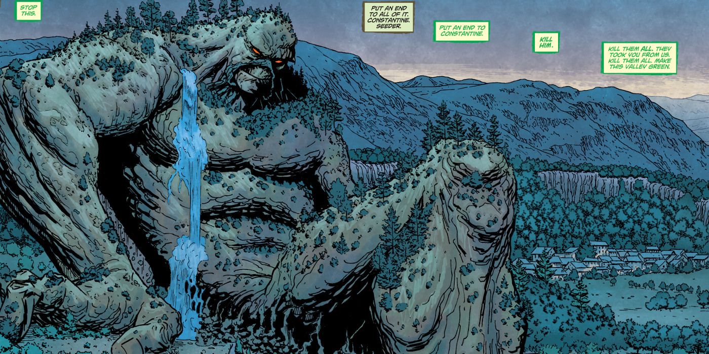 Monstro do Pântano sentado nos quadrinhos da DC.