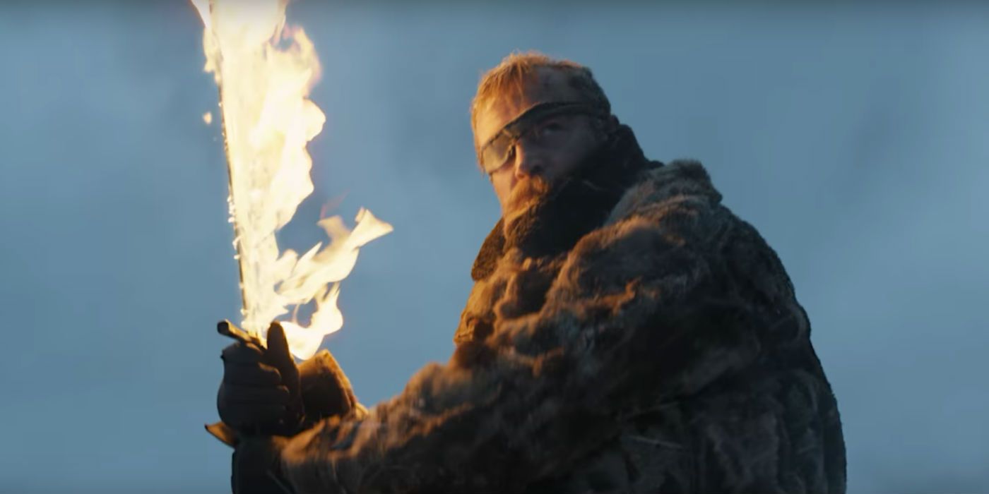 Beric holding a flaming sword in Game of Thrones