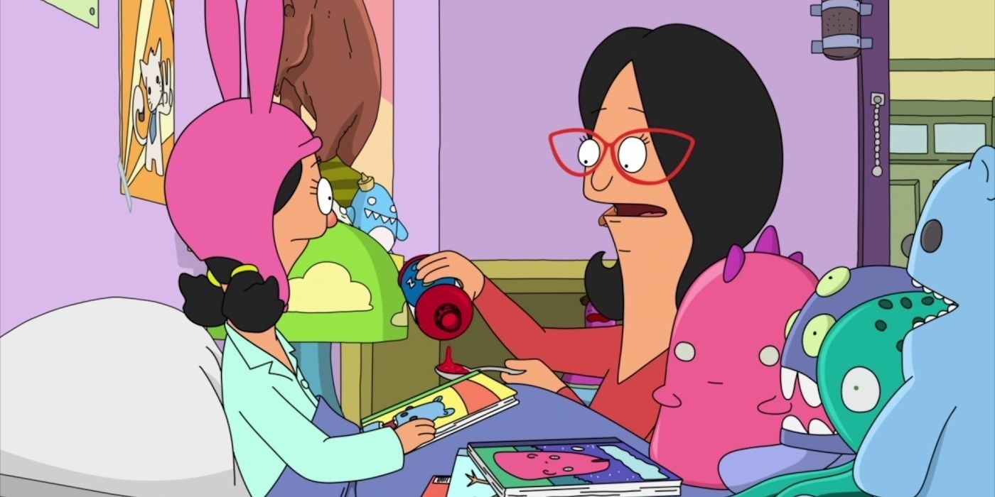 Louise doente na cama com Linda no Bob's Burgers