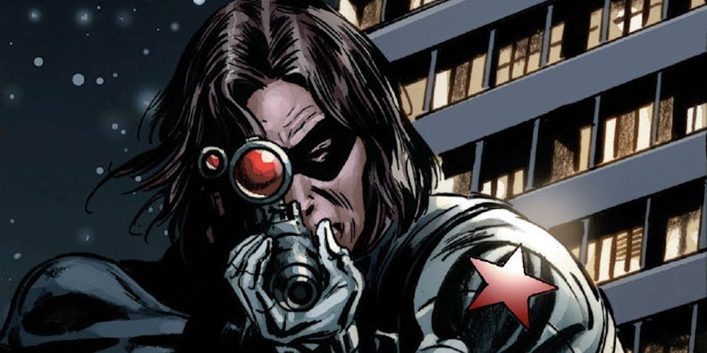Bucky Barnes as Winter Soldier with a sniper rifle