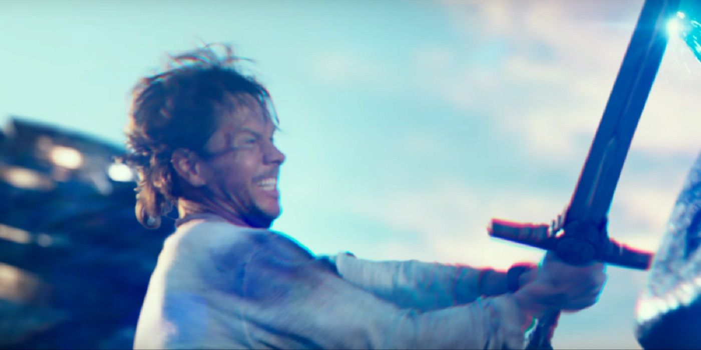 Cade Yeager wielding the Sword of Excalibur in Transformers the Last Knight