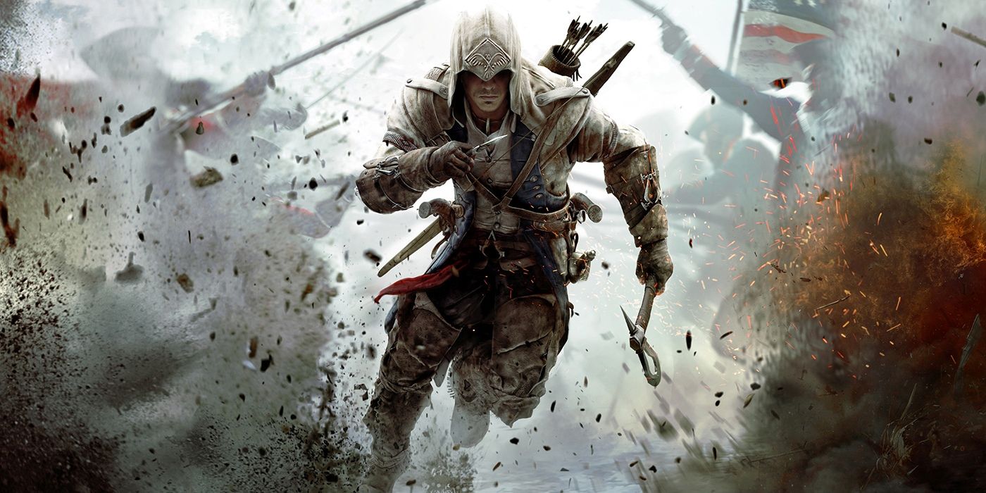 Connor Kenway runs through a battlefied in Assassin's Creed 3.