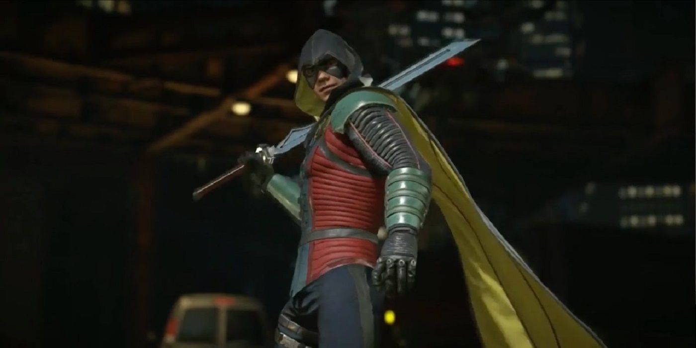 Damian Wayne with his sword in Injustice
