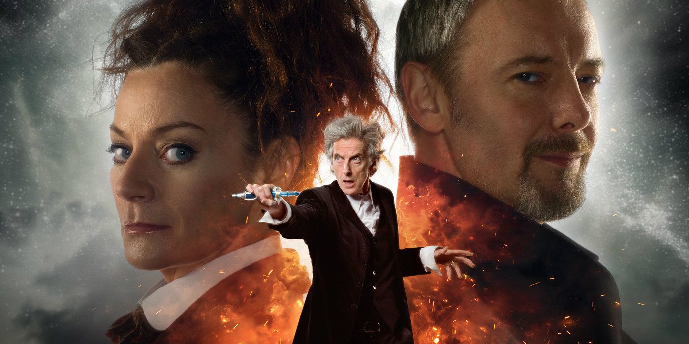Missy and John Simm's Master back to back, with the 12th Doctor between them