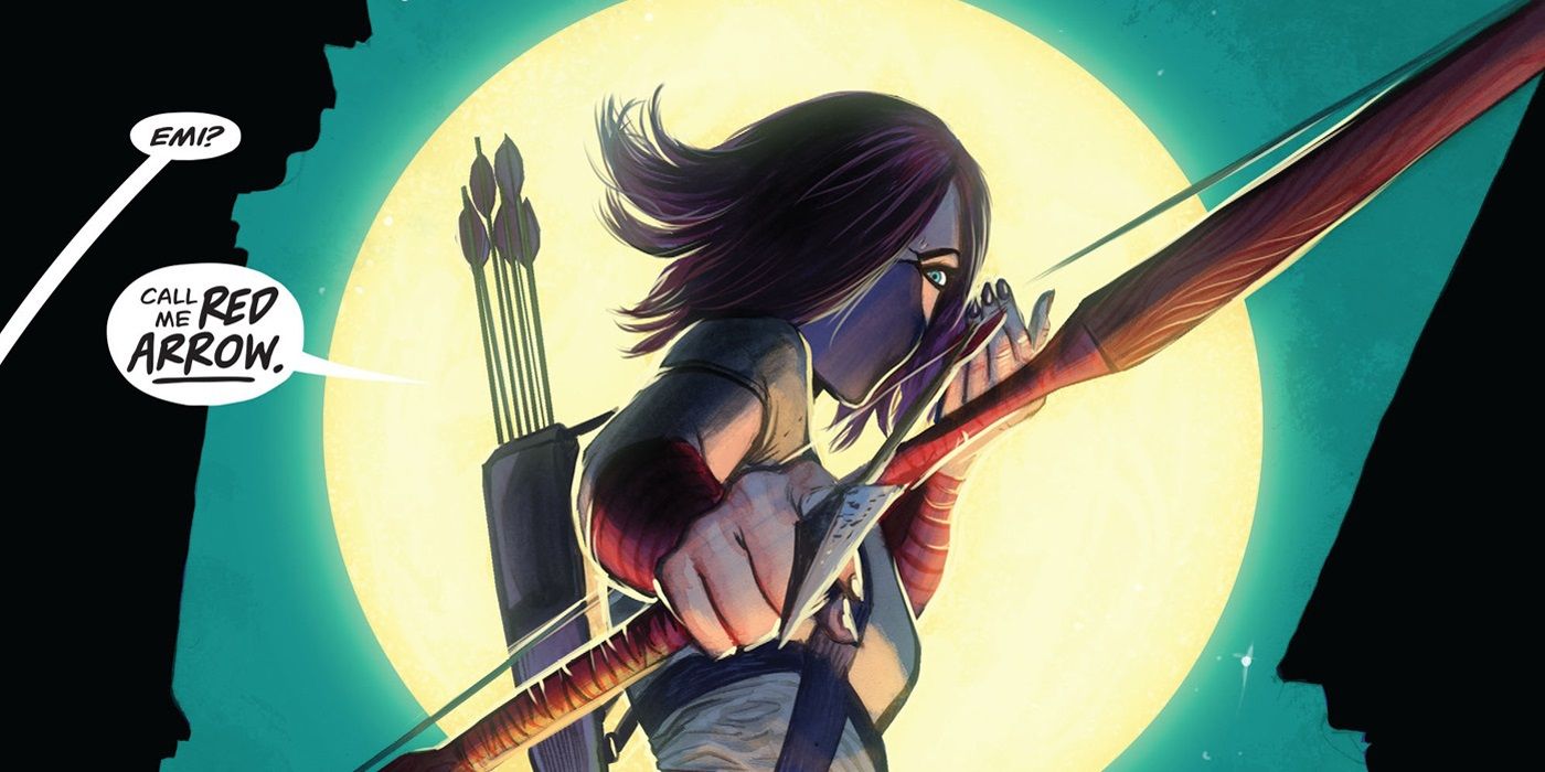 Emiko Queen fires an arrow in DC Comics.