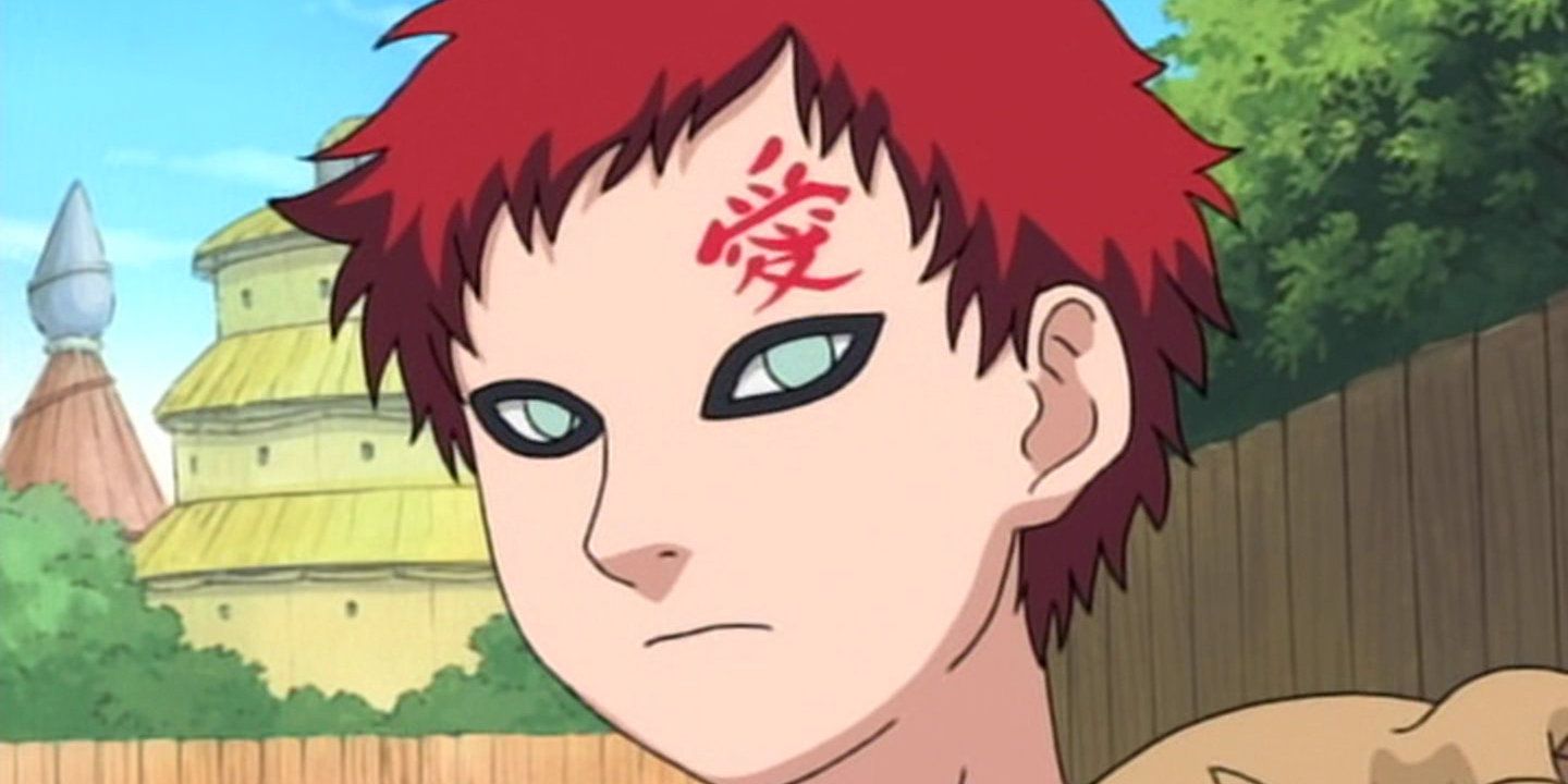 A close-up of an annoyed Gaara in Naruto