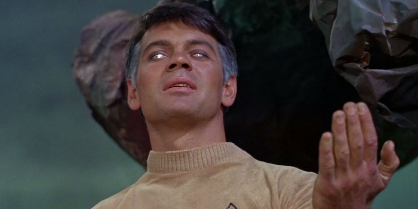 Gary Mitchell with his hand beckoning in Star Trek