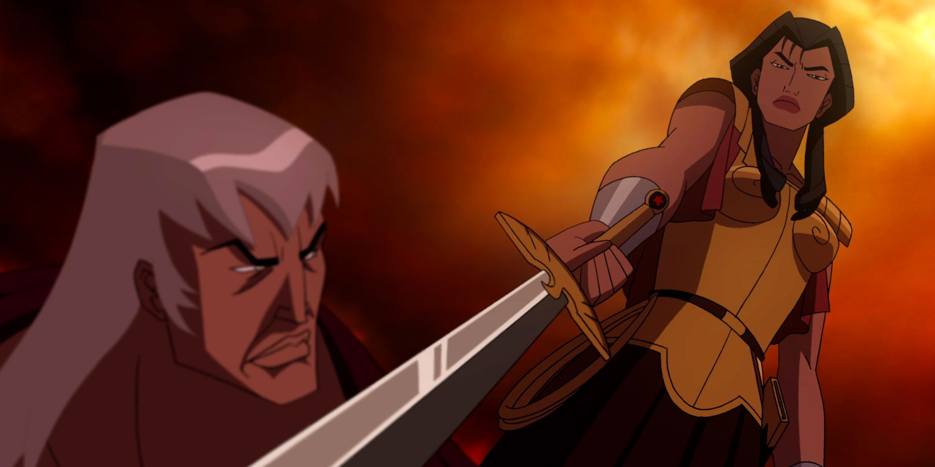 Hippolyta Battles Ares In Animation