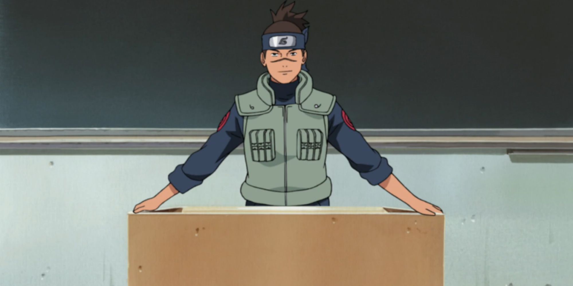 Iruka standing at his desk in Naruto
