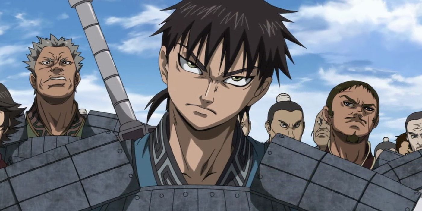 Li Xin (Ri Shin) and some of the other characters featured in the Kingdom anime.