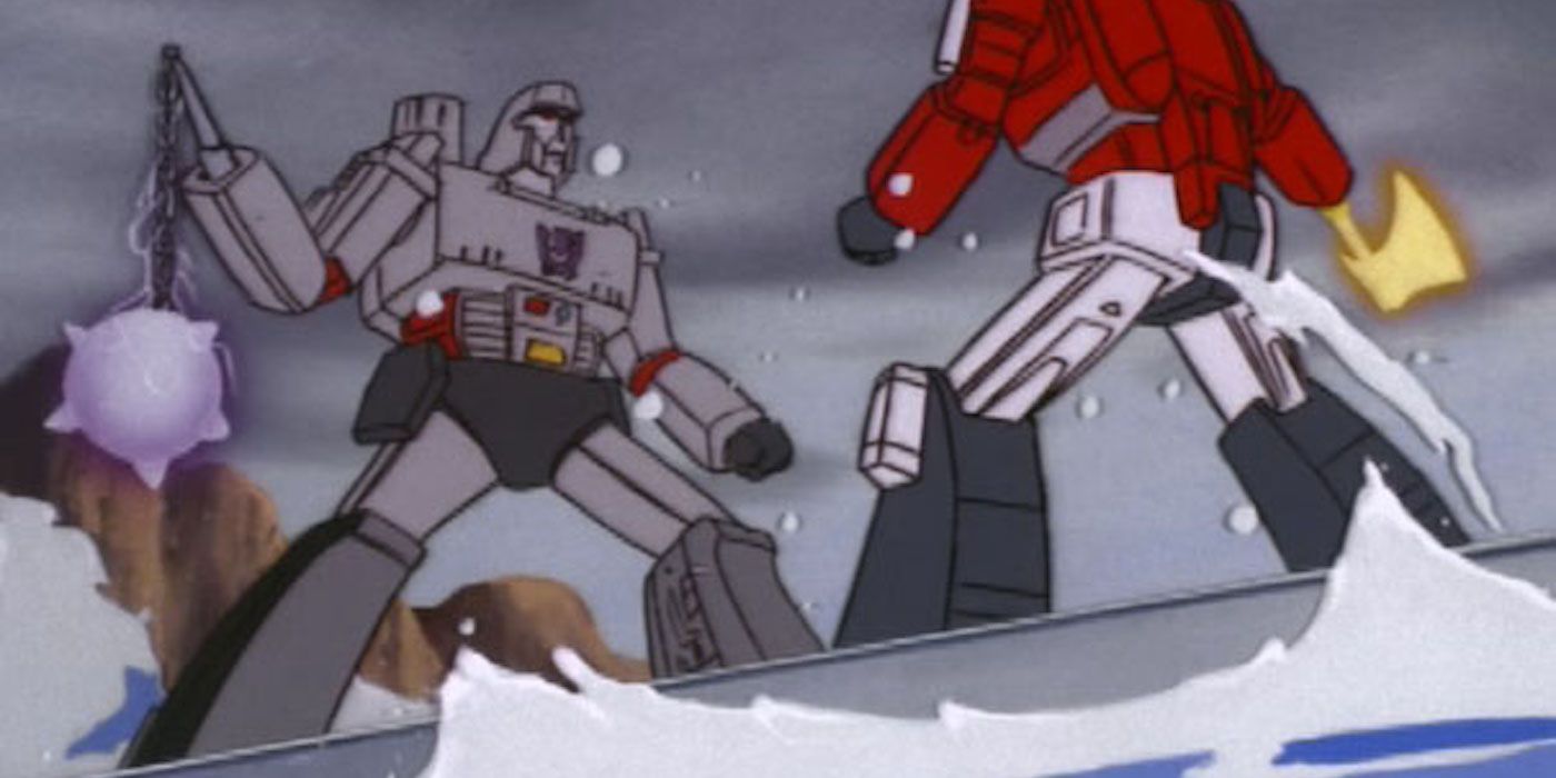 Megatron and Optimus Prime fight with energy weapons in 'More than Meets the Eye, Part 2'