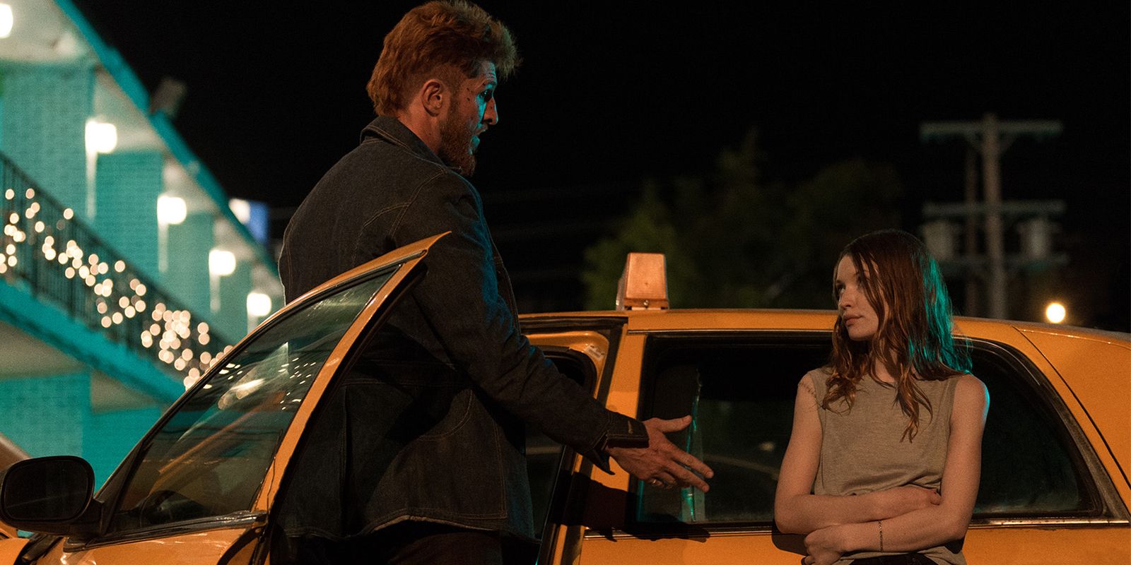 Pablo Schreiber and Emily Browning in American Gods Season 1 Episode 6