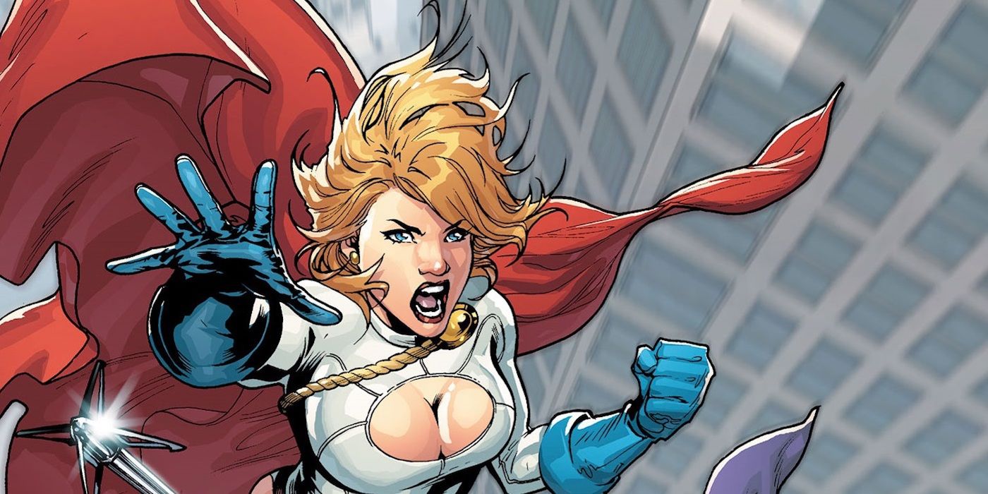 Power Girl flying and screaming in DC Comics