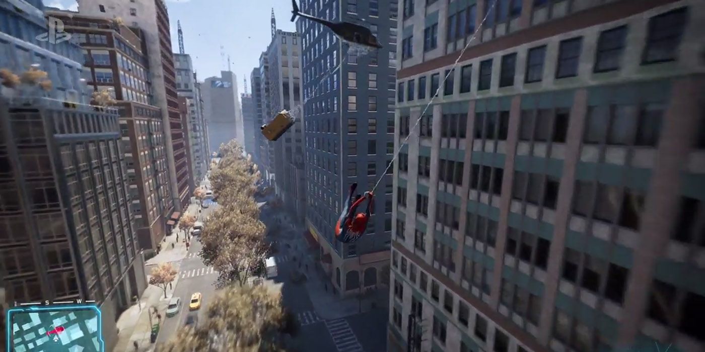 Spider-Man web-swings through Manhattan in Marvel's Spider-Man by Insomniac Games