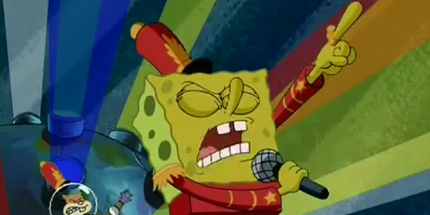 spongebob singing into microphone