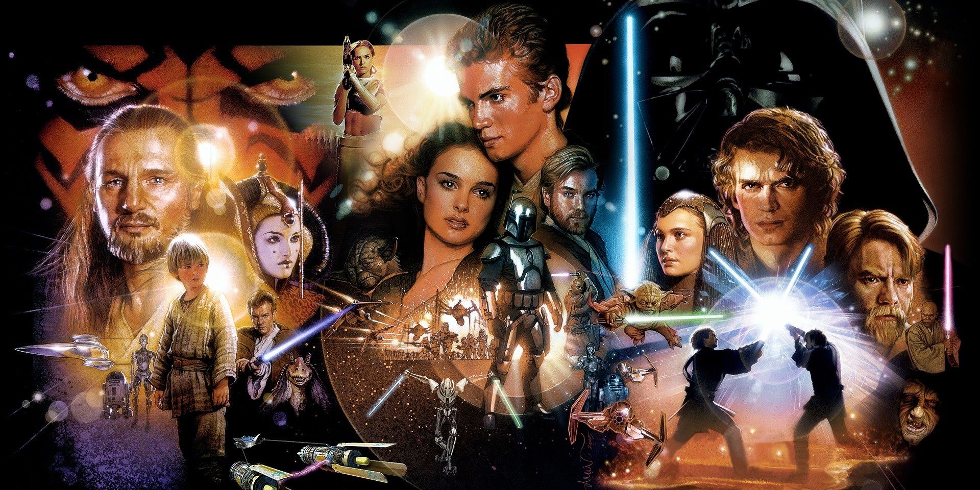 Star Wars prequel trilogy posters.