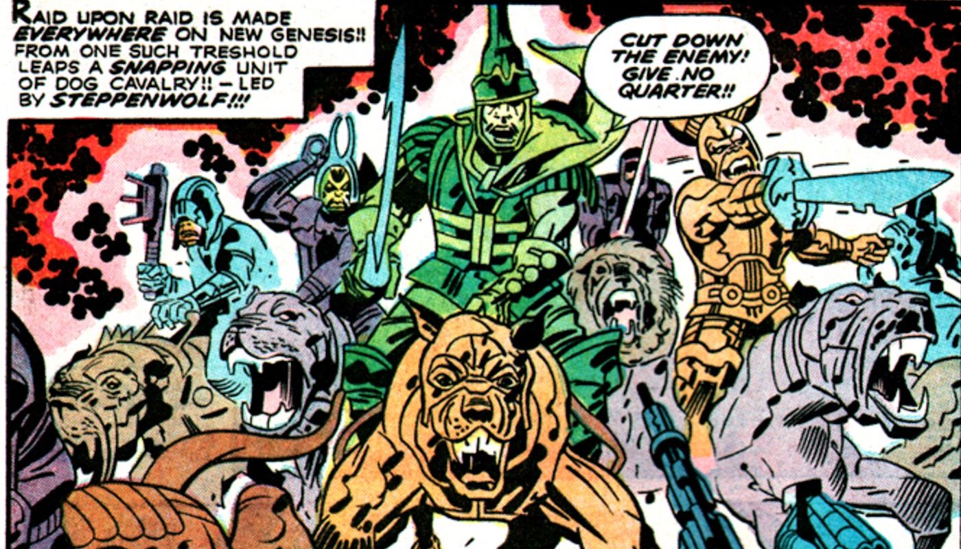 Steppenwolf commanding Darkseid's army in DC Comics.