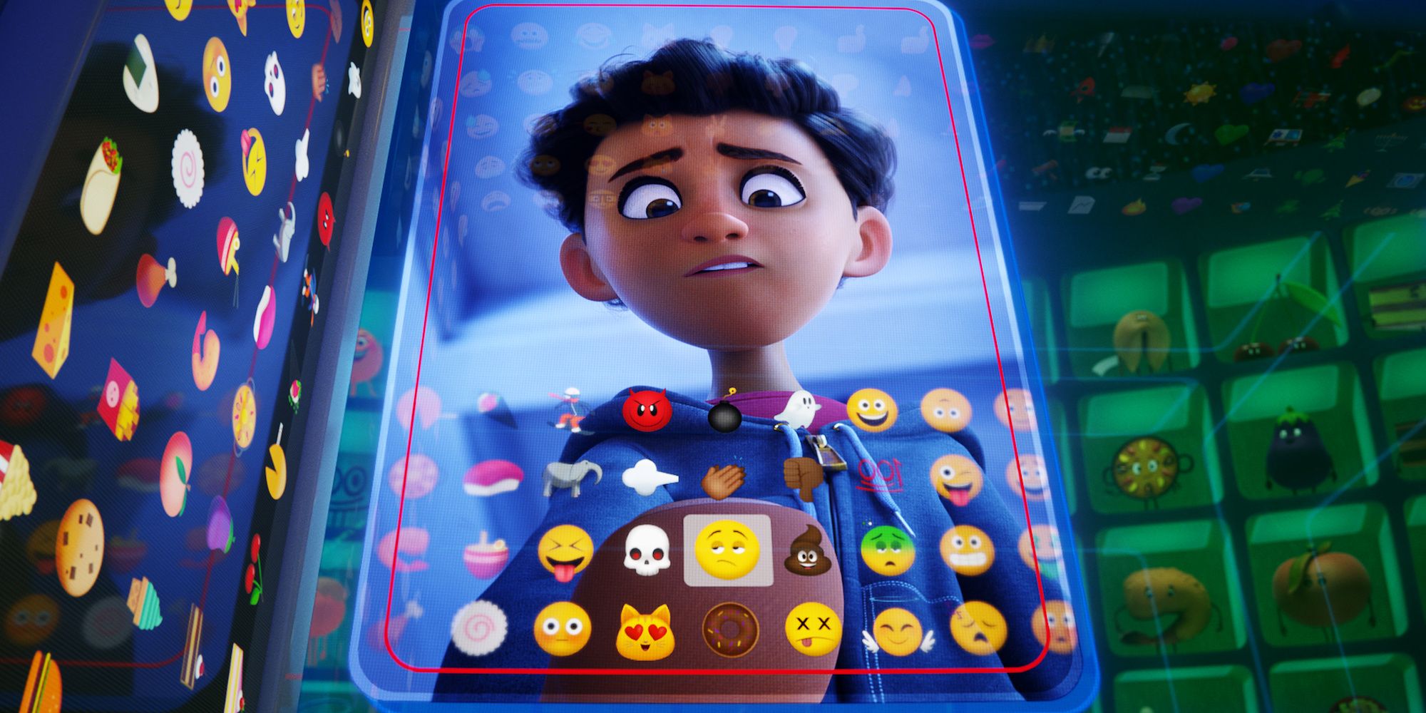 Alex looking at his phone in The Emoji Movie