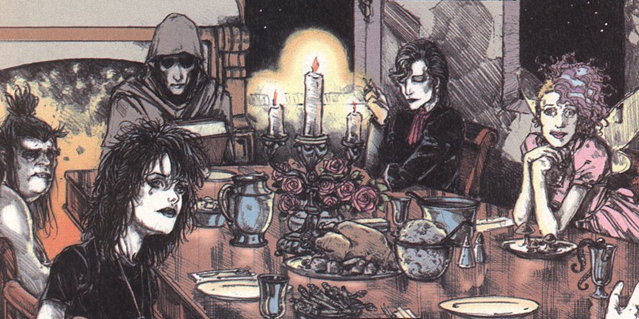 The Endless at the dinner table in Sandman.