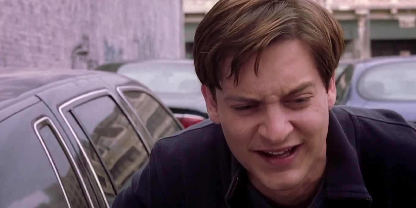 Tobey Maguire with back pain in Spider-Man 2