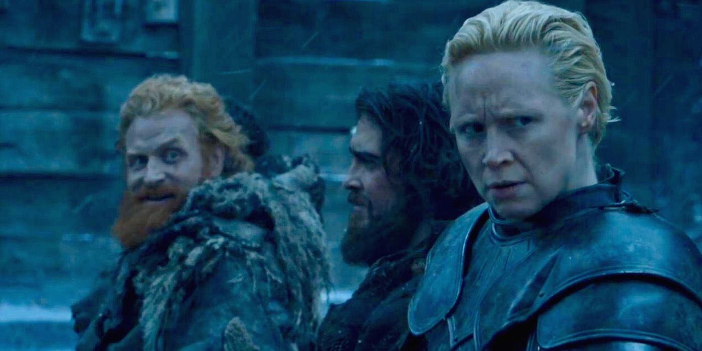 Game of Thrones Kristofer Hivju Tormund leers at Brienne of Tarth Castle Black