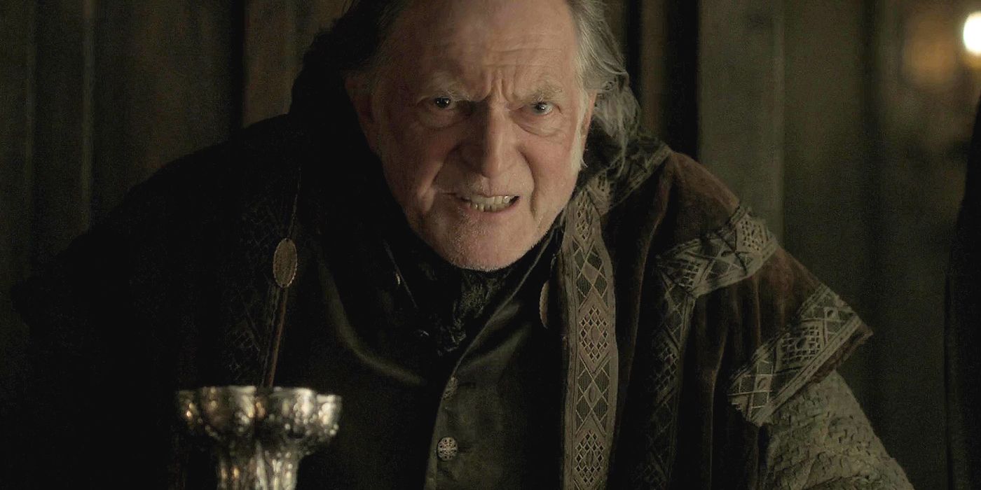 Walder Frey looking tyrannical with a chalice on Game of Thrones