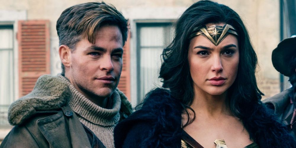 Steve Trevor and Diana stare at fighters in Wonder Woman