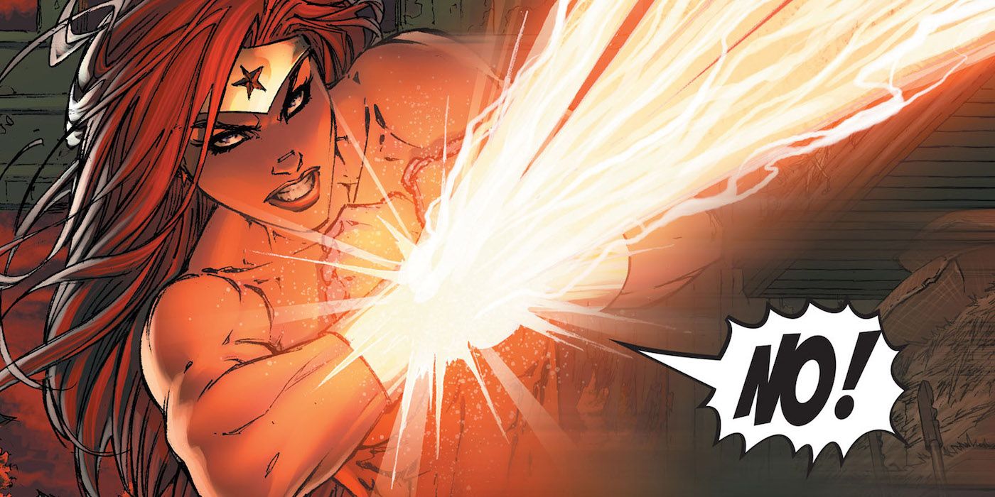 Wonder Woman deflecting Omega Beams with Bracelets of Submission Superman/Batman 13