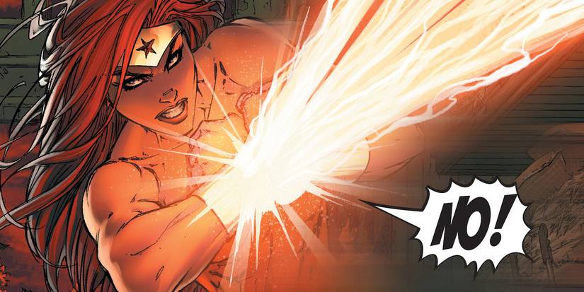 Wonder Woman deflecting Omega Beams with Bracelets of Submission Superman/Batman 13