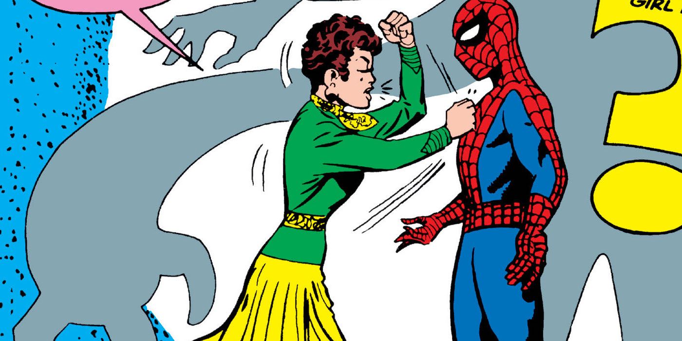 Betty Brant beats on Spider-Man's chest