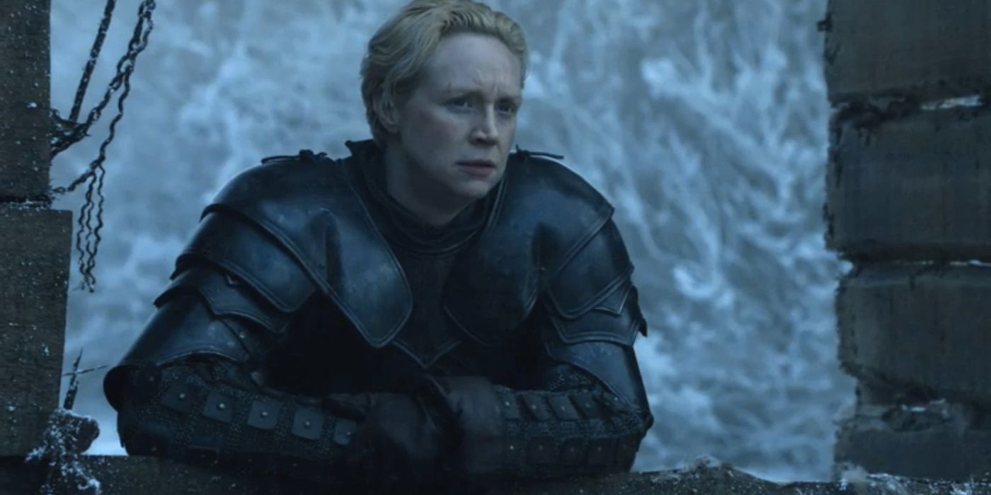 Brienne looking out over Winterfell in Game of Thrones