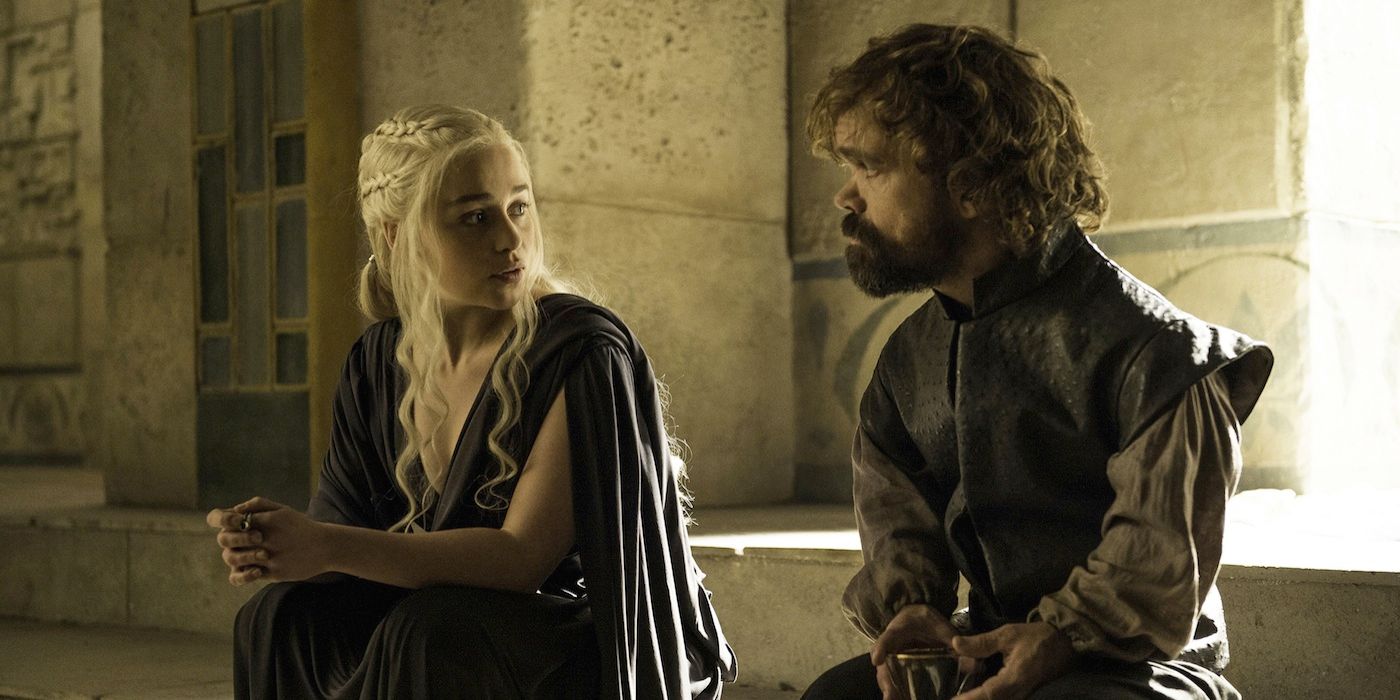 Daenerys and Tyrion sitting together