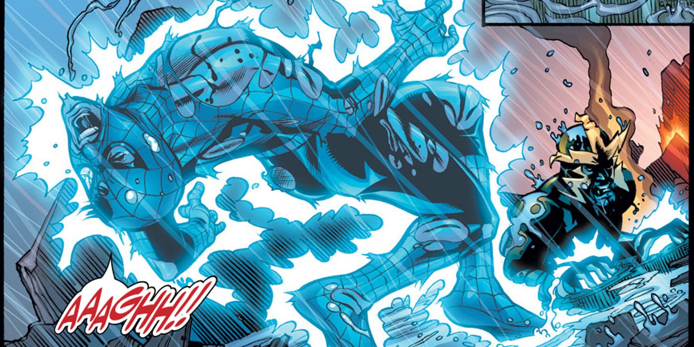 Electro electrocutes Spider-Man in Marvel Knights comic book