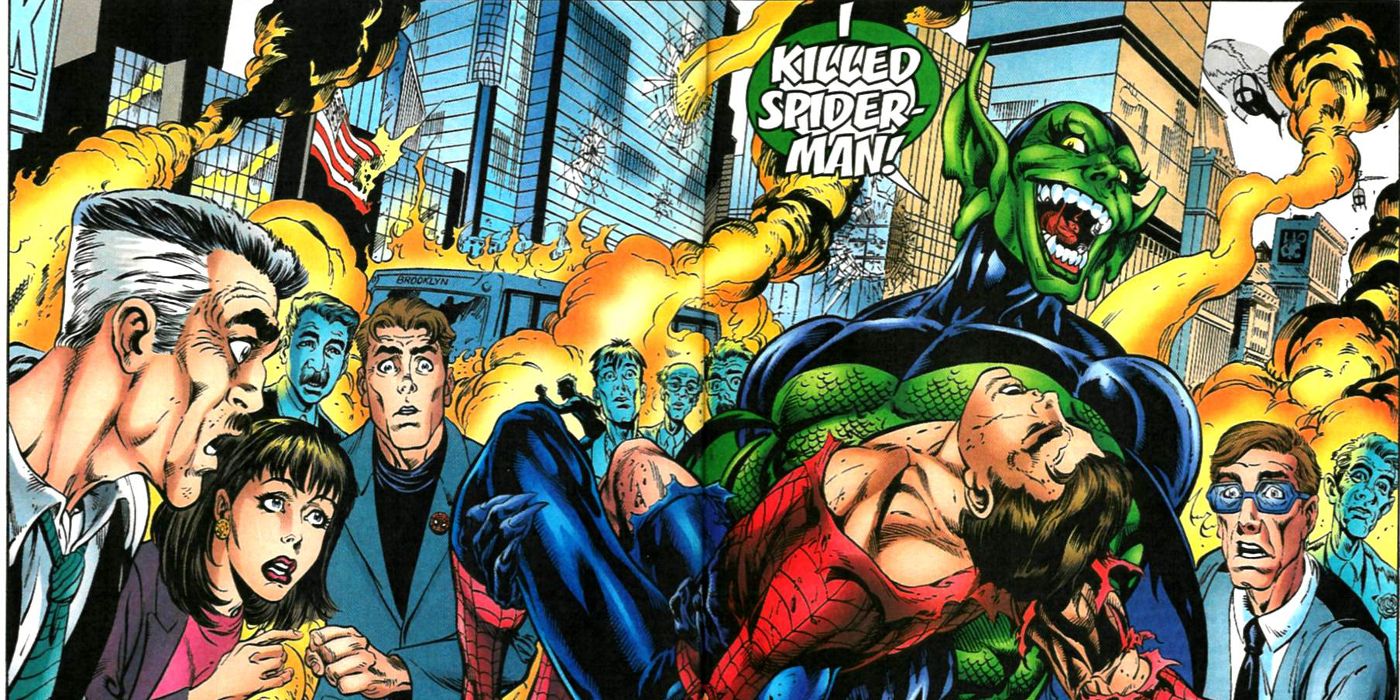 Spider-Man seems to die at the hands of the Green Goblin in Spectacular Spider-Man #263 