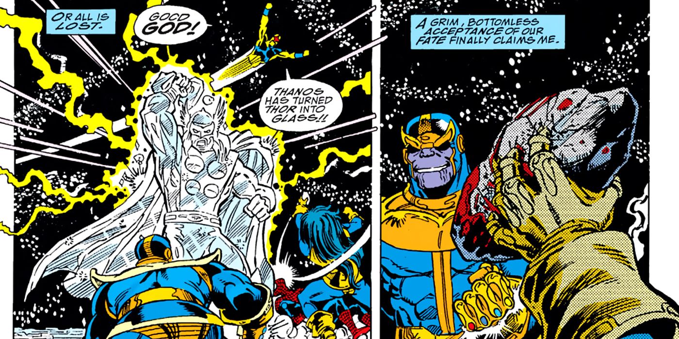 Spider-Man is killed by Terraxia using a rock in Infinity Gauntlet #4