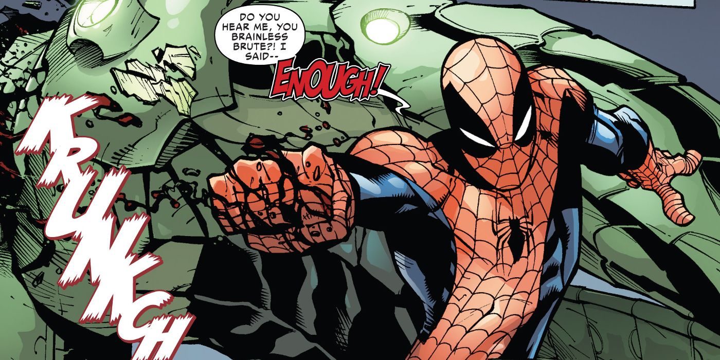 Superior Spider-Man punches the Scorpion's jaw clean off in Amazing Spider-Man #700