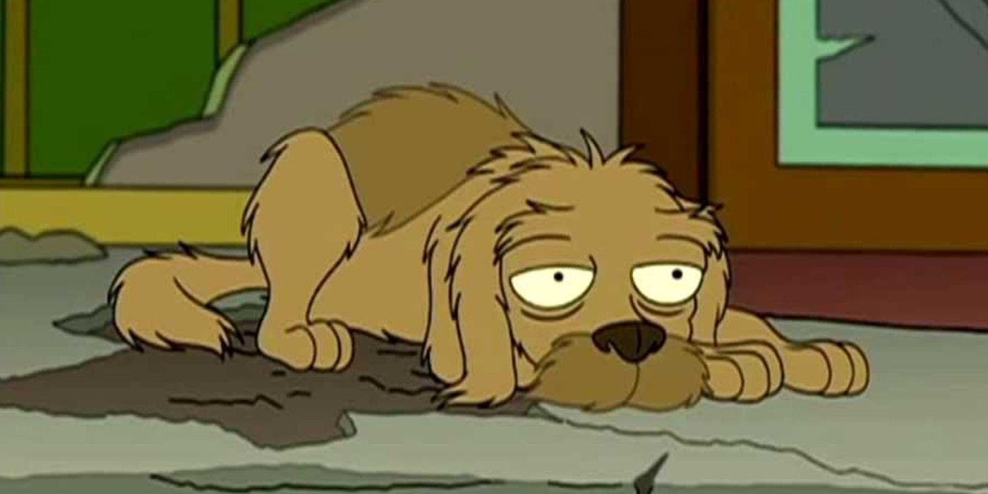 Seymour laying sadly on the sidewalk in Futurama
