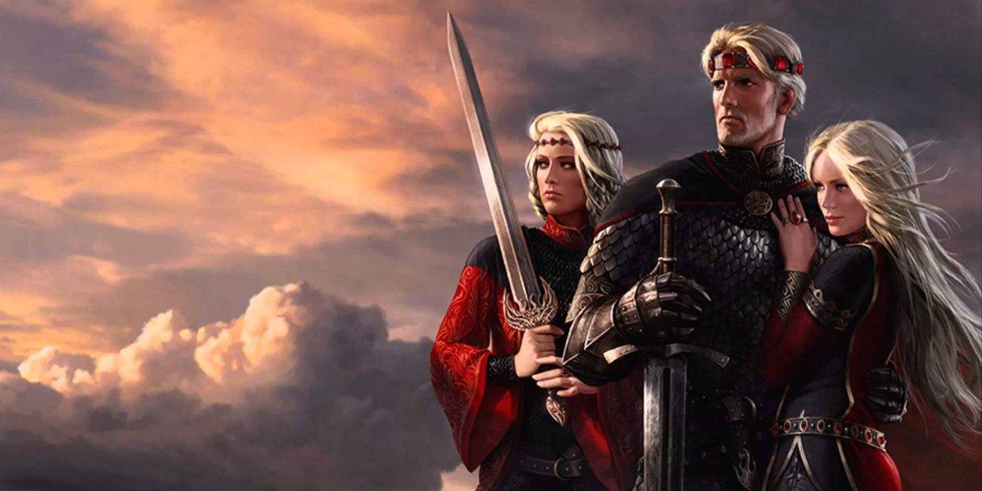 Visenya, Aegon, and Rhaenys looking to the distance.