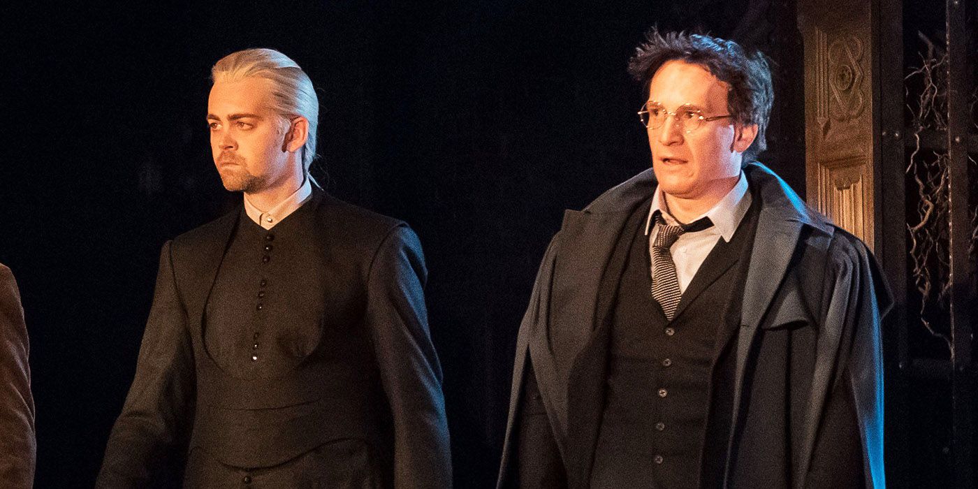 Alex Price as Draco Malfoy and Jamie Parker as Harry Potter in Harry Potter and the Cursed Child