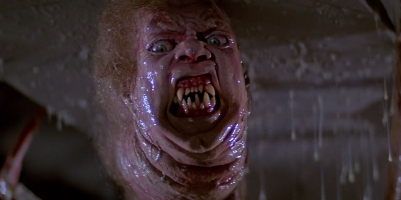 The title monster, a grotesque head on a long neck, in John Carpenter's The Thing
