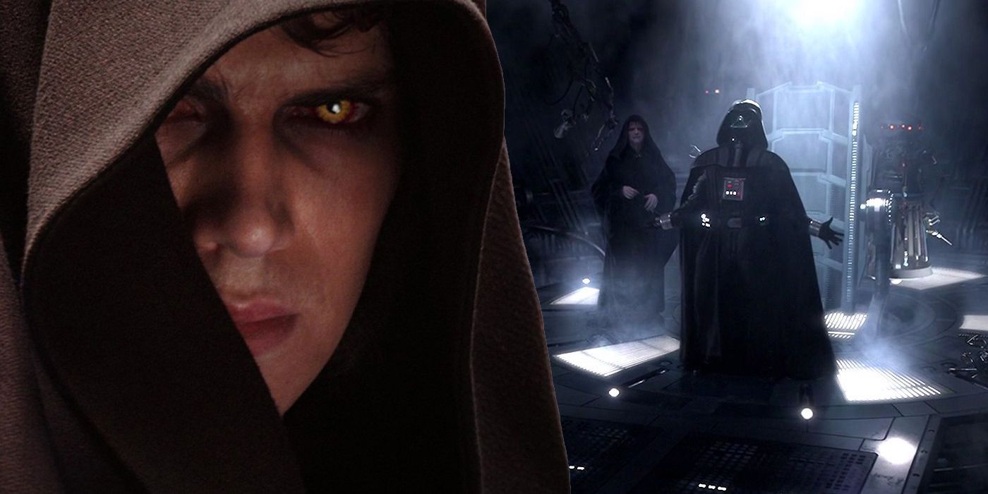 Anakin turning to stare evilly into camera, split with vader shouting no