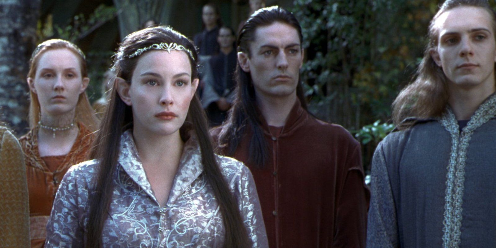 Arwen surrounded by Elves in The Lord Of The Rings