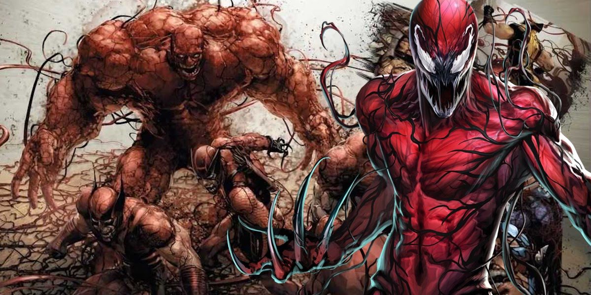 Blended image showing the infected Avengers and Carnage