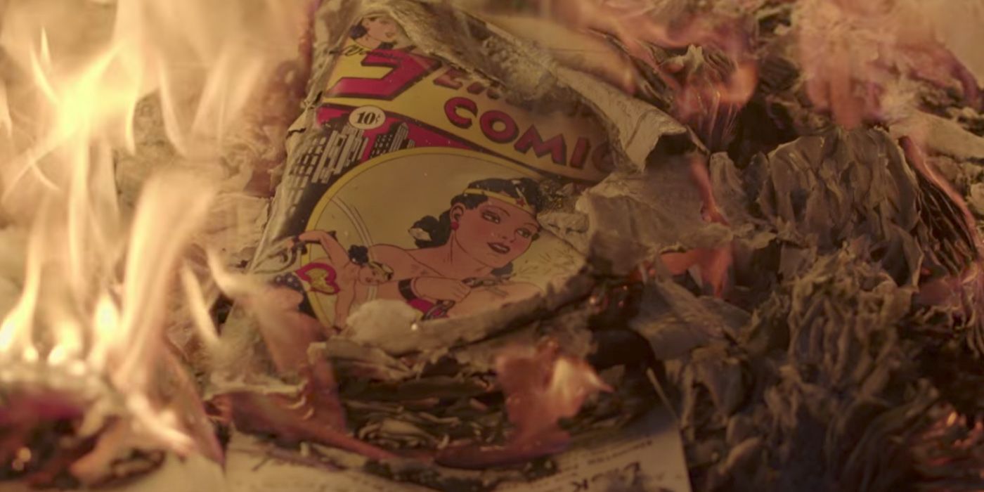 Burning Wonder Woman Comic in Professor Marston &#038; the Wonder Women Trailer
